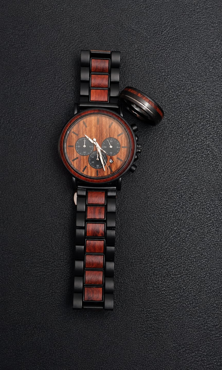 Customer photo review of Flash - Black Plated Stainless Steel & Rosewood Watch