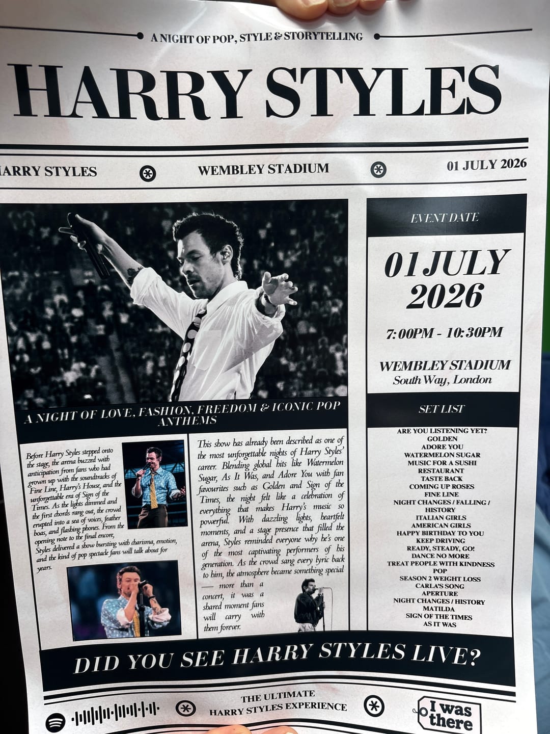 Customer photo review of Harry Styles - Personalised Newspaper Style Concert Poster