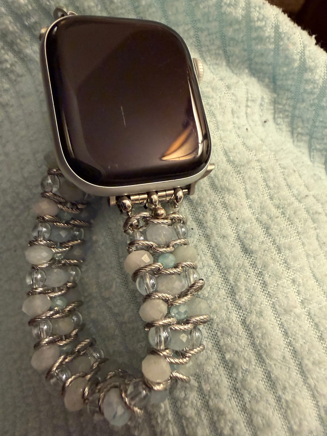 Customer photo review of Aquamarine Sapphire Braided Apple Watch Strap