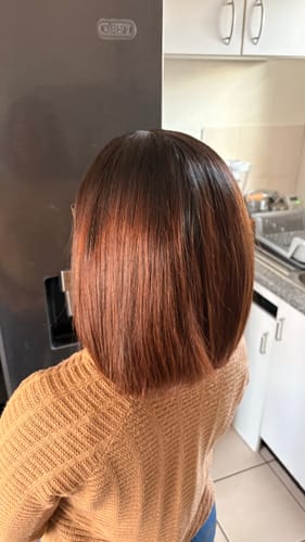 Customer photo review of Vietnamese Super Double Drawn Bone Straight 5x5 Glueless Closure Ombre Chocolate Brown Wig