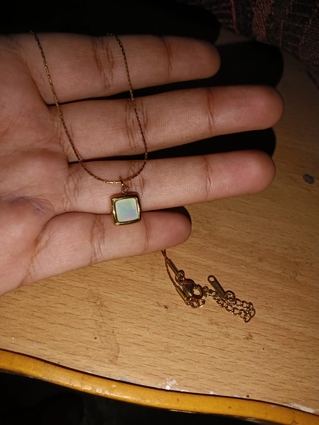 Customer photo review of Square Pendant Gold Chain Necklace