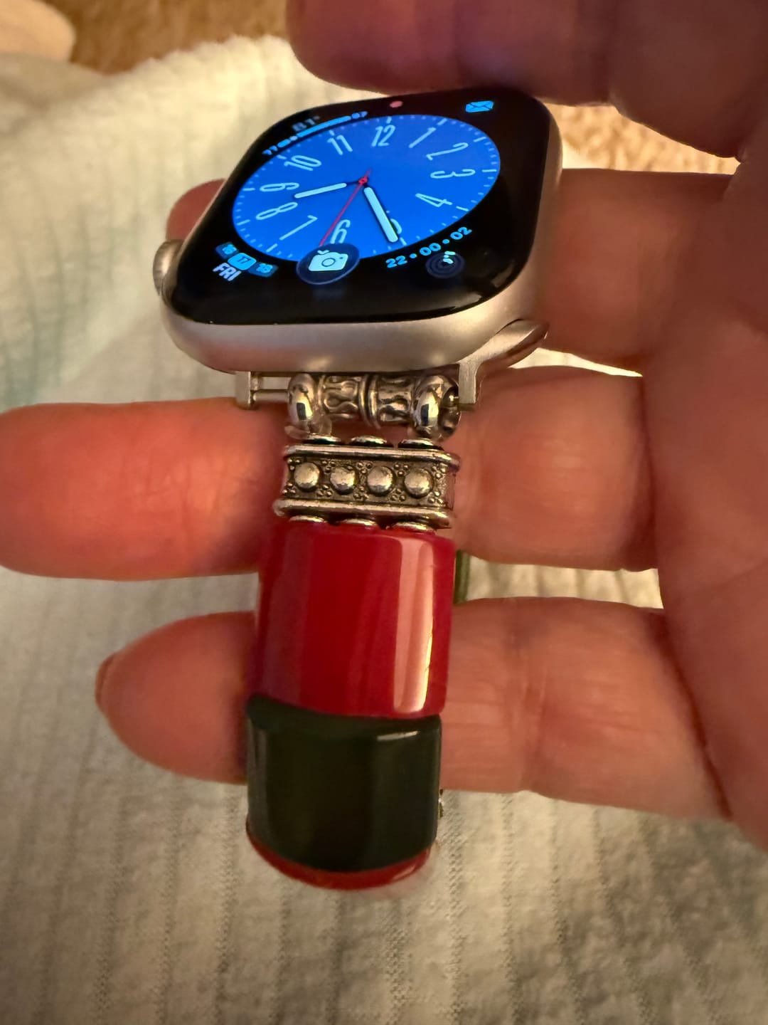 Customer photo review of Christmas Treasure Stretch Apple Watch Strap