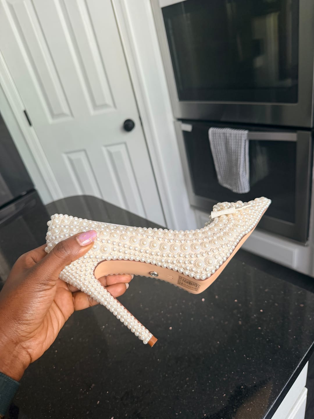 Customer photo review of NAAMAH-WHITE PEARL STILETTO PUMP