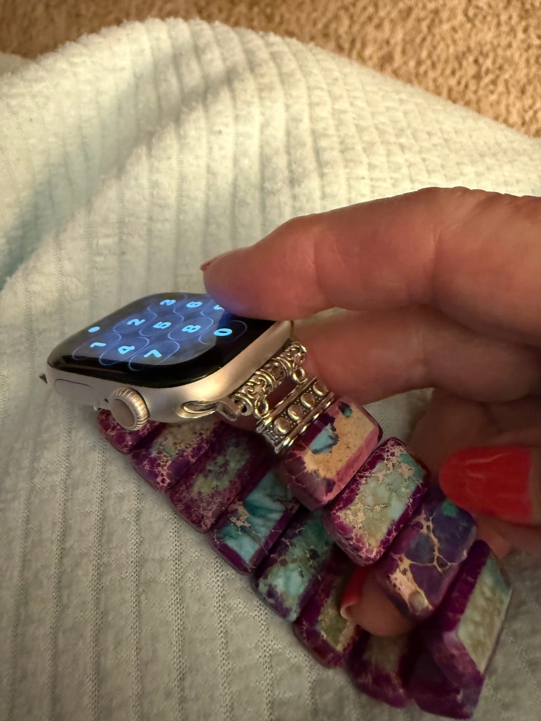 Customer photo review of Majestic Tibetan Jasper Stretch Apple Watch Strap