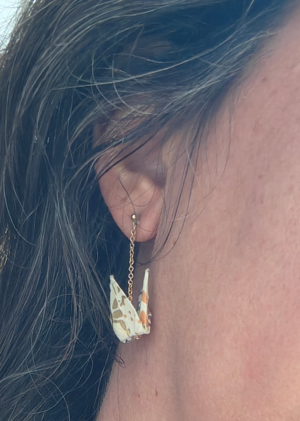 Customer photo review of Boucles d'Oreilles Japonaises Chaînes Grues Blanches
