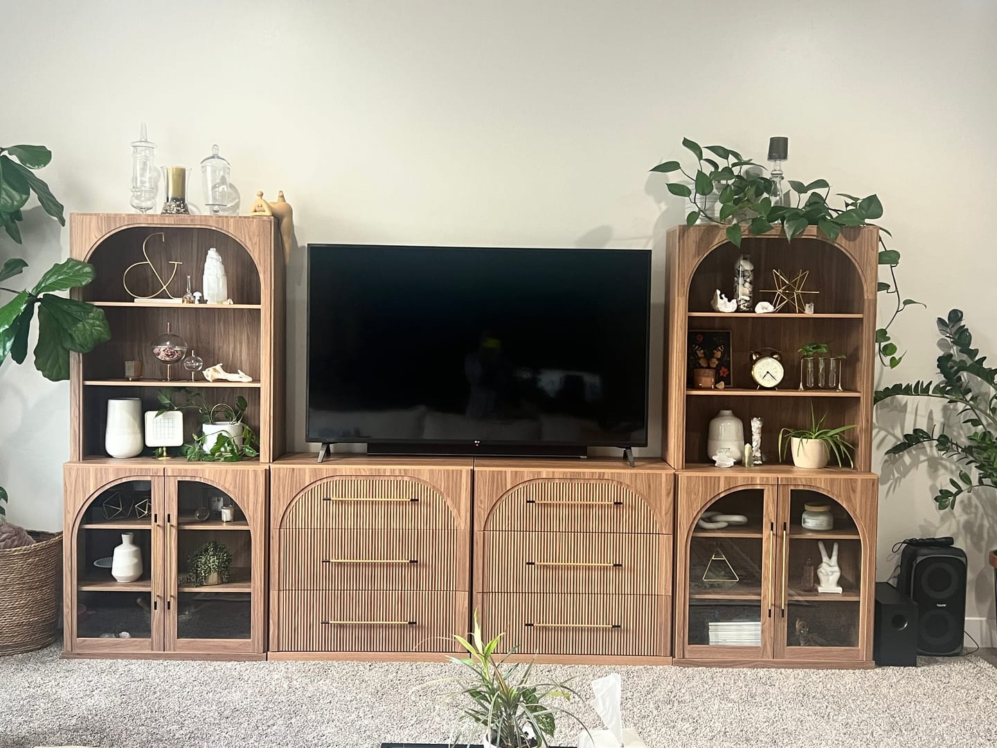 Customer photo review of Jagger Modern Double-Arc Entertainment Center Wall Unit (6-Piece)