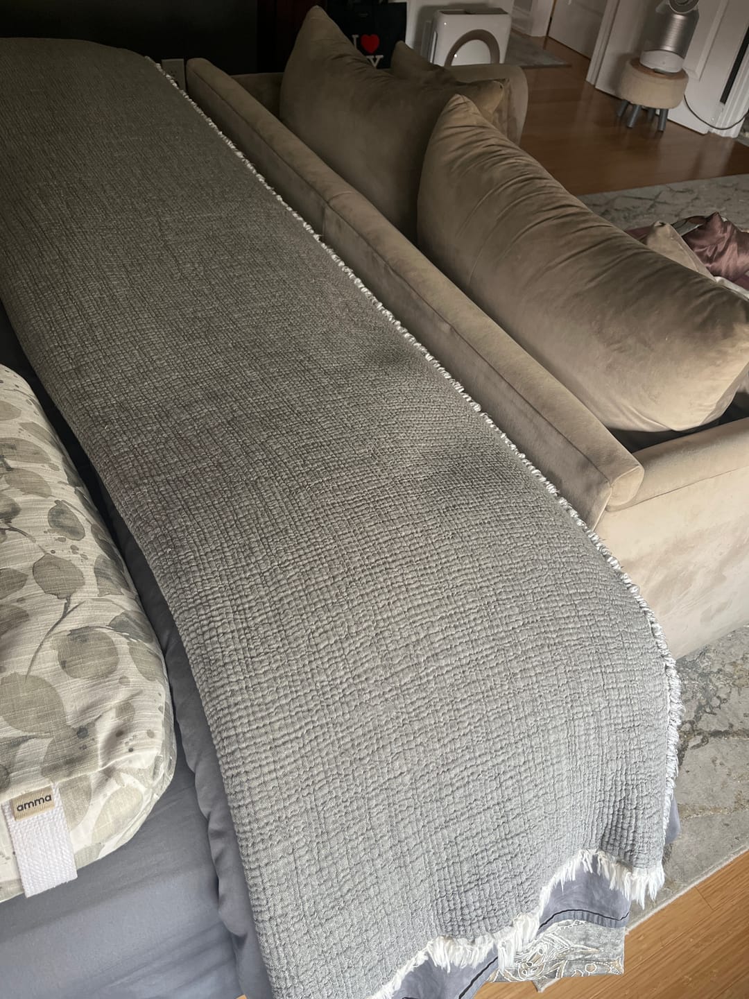 Customer photo review of Hazea Muslin Blanket - Soft Pebble