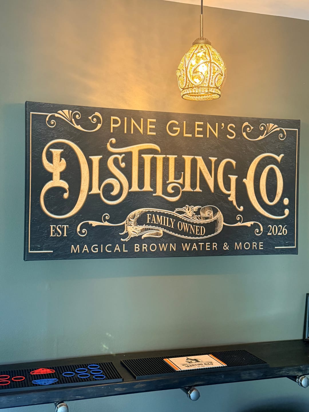 Customer photo review of Tailor Made Rooms Bar Signs - Distilling Co. Personalized