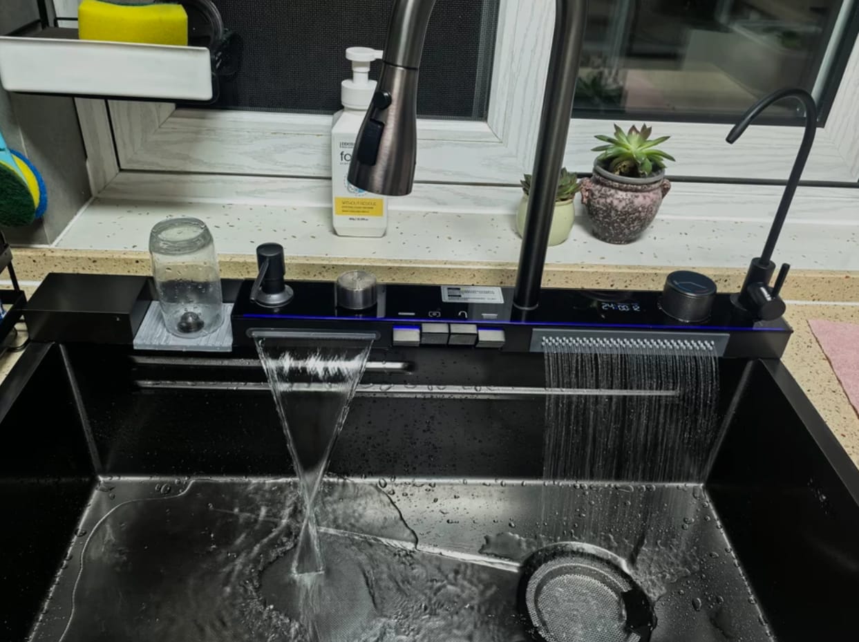 Customer photo review of Deluxe Waterfall Workstation Kitchen Sink with Digital Temperature Display Faucet