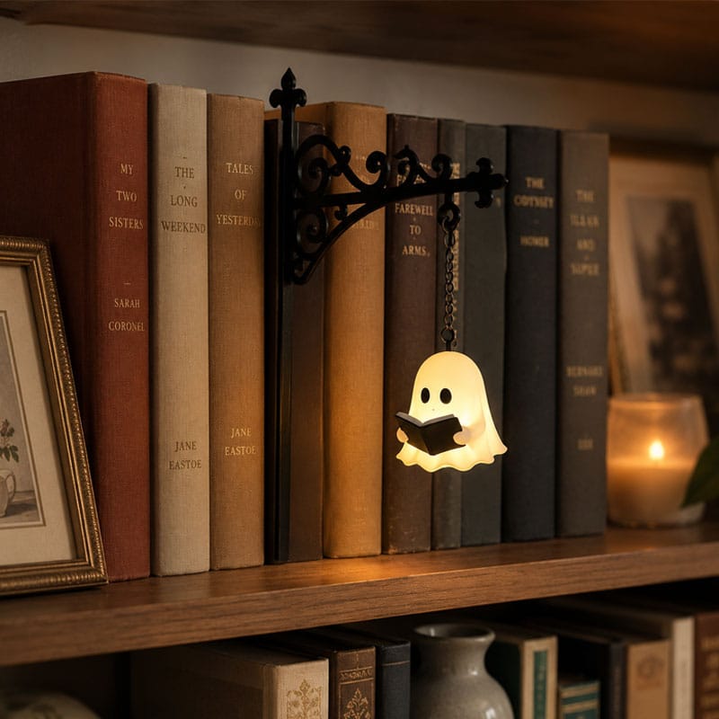 Customer photo review of The Library Lantern — Bookshelf Lamp