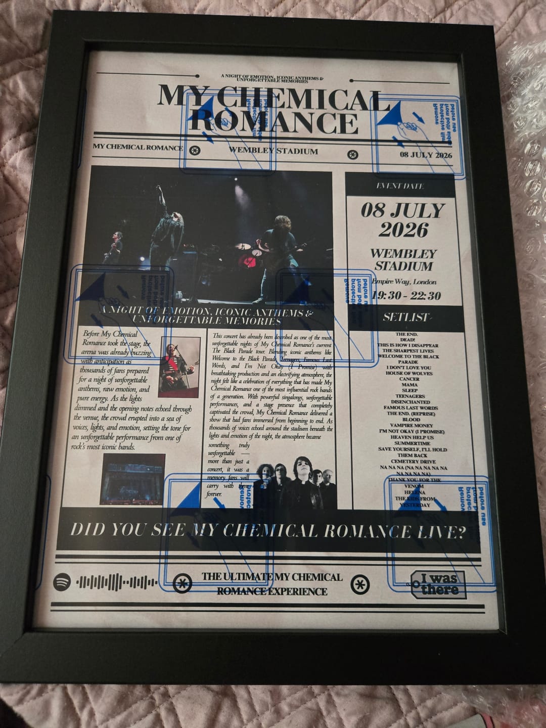 Customer photo review of My Chemical Romance - Personalised Newspaper Style Concert Poster