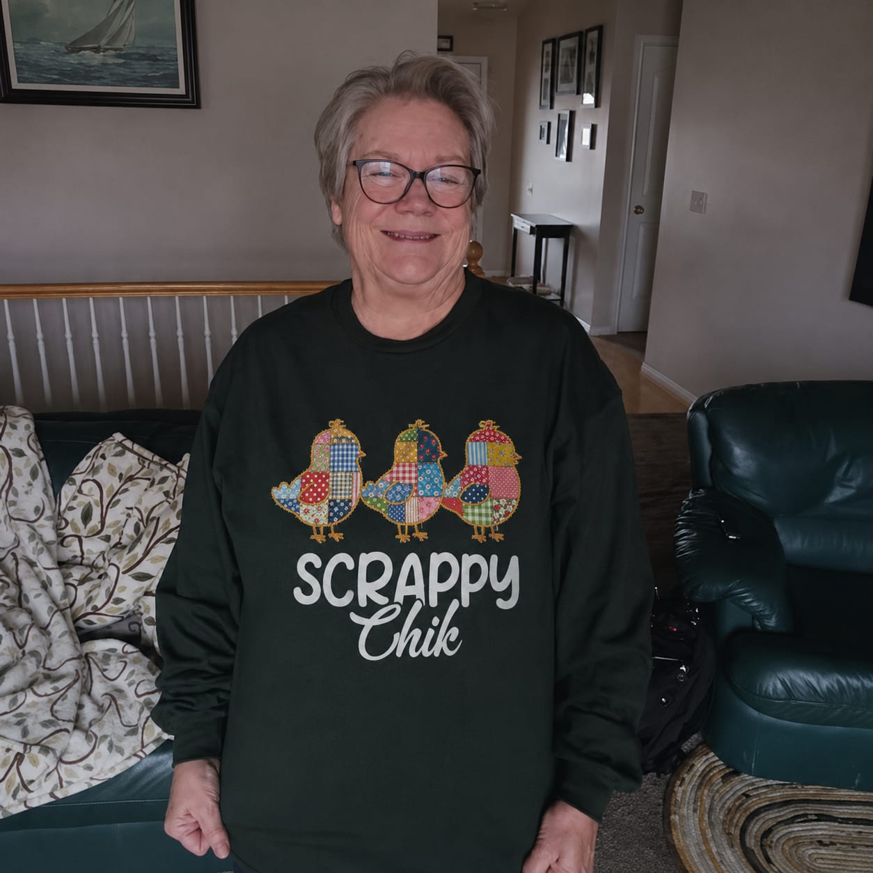 Customer photo review of Vintage Autumn Sunflowers Quilt T-Shirt | Warm Fall Patchwork Sunflower Blooms Quilter Tee