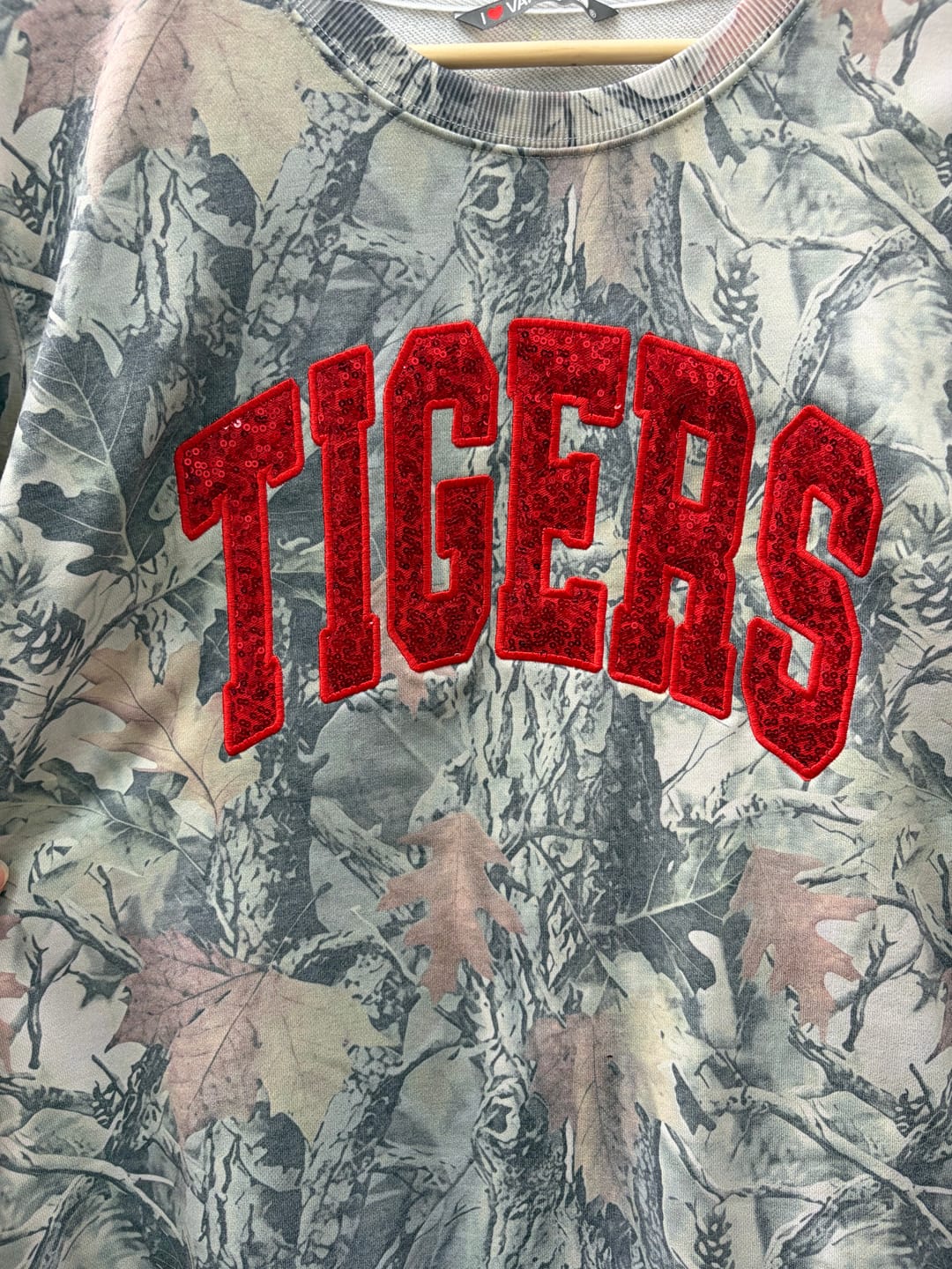 Customer photo review of Custom Sequin Name or Team Sweatshirt – Personalized Glitter Letters, Vintage Wash Style | Gifts for Sports Mom