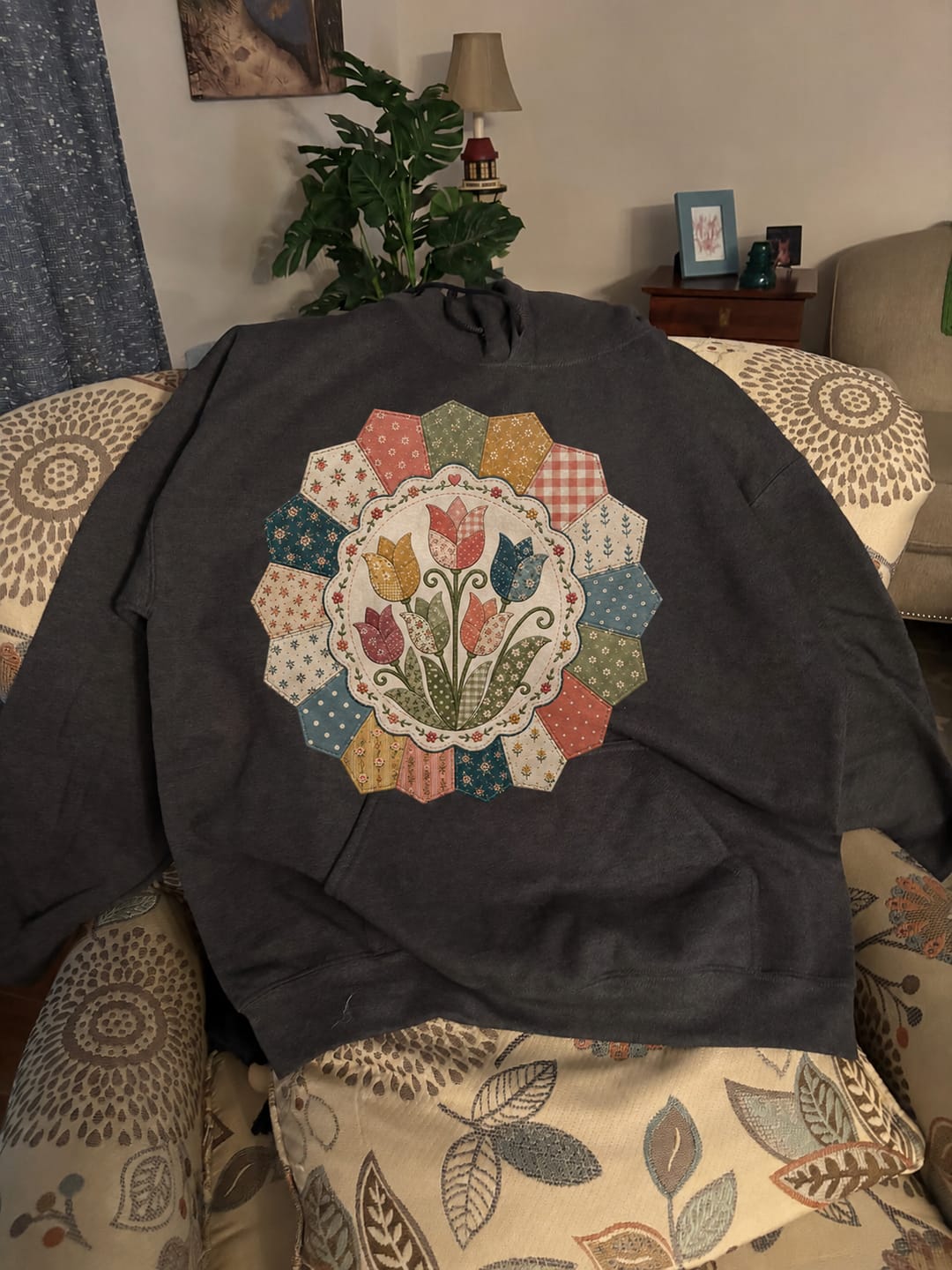 Customer photo review of Vibrant Patchwork Wildflowers T-Shirt | Colorful Mixed Bloom Quilted Flowers Quilter Tee