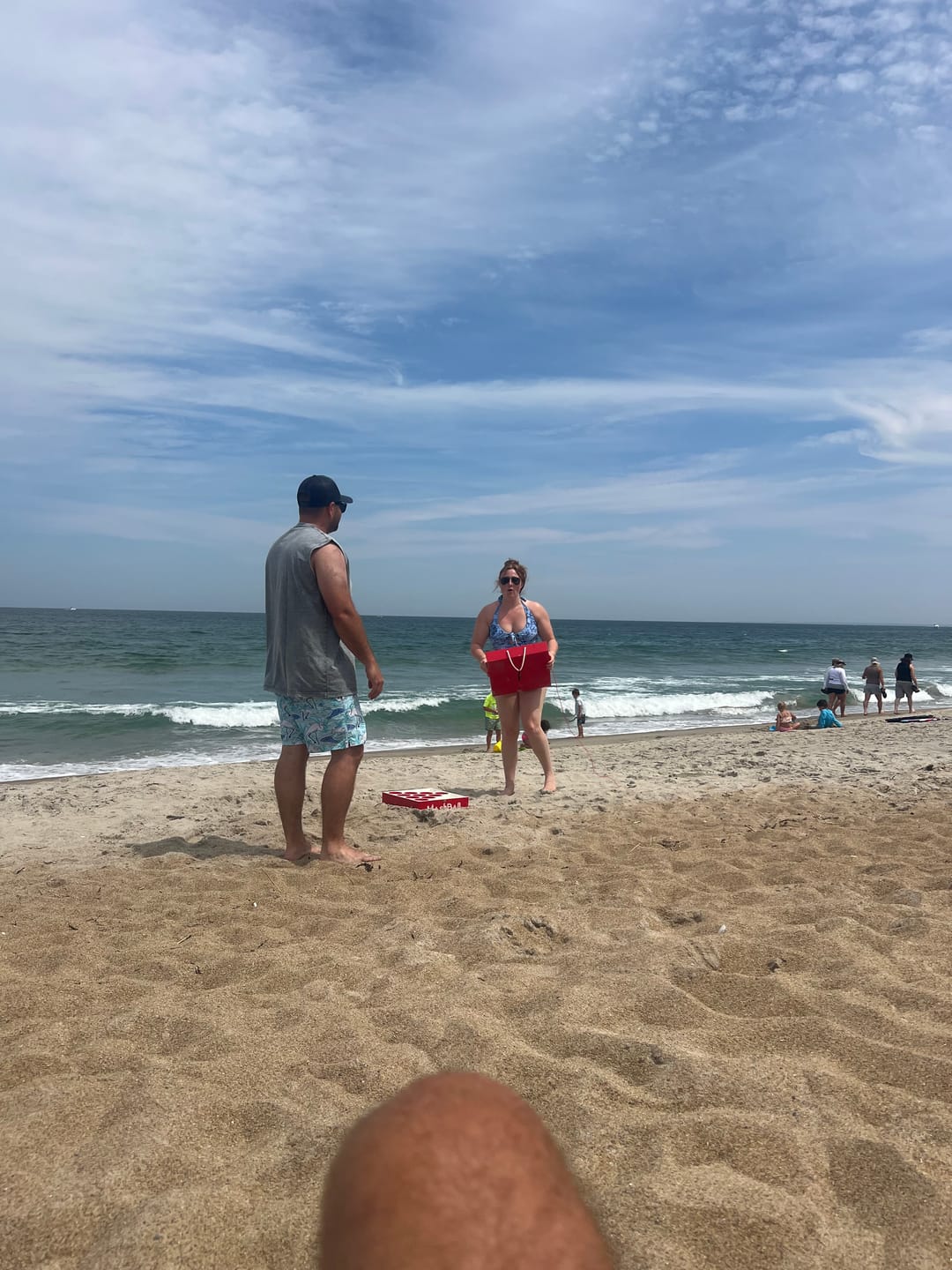 Customer photo review of Splatter Swim Shorts Blue - 5"
