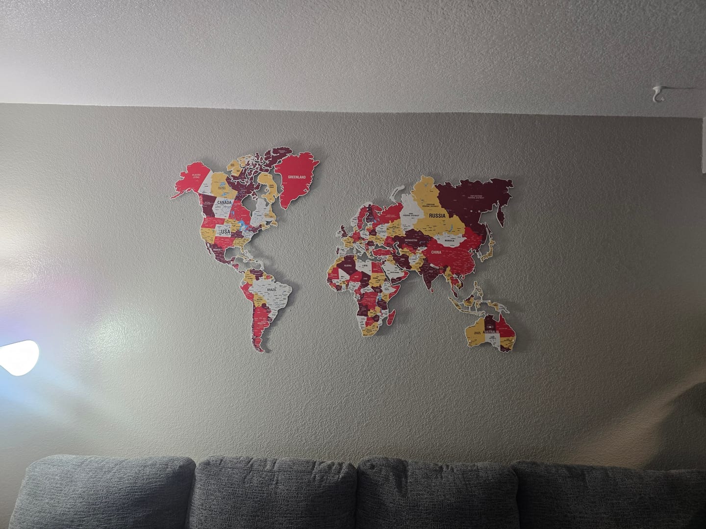 Customer photo review of Metal World Wall Map UV Print Home Decor-Vibrant Colors (Terracotta)
