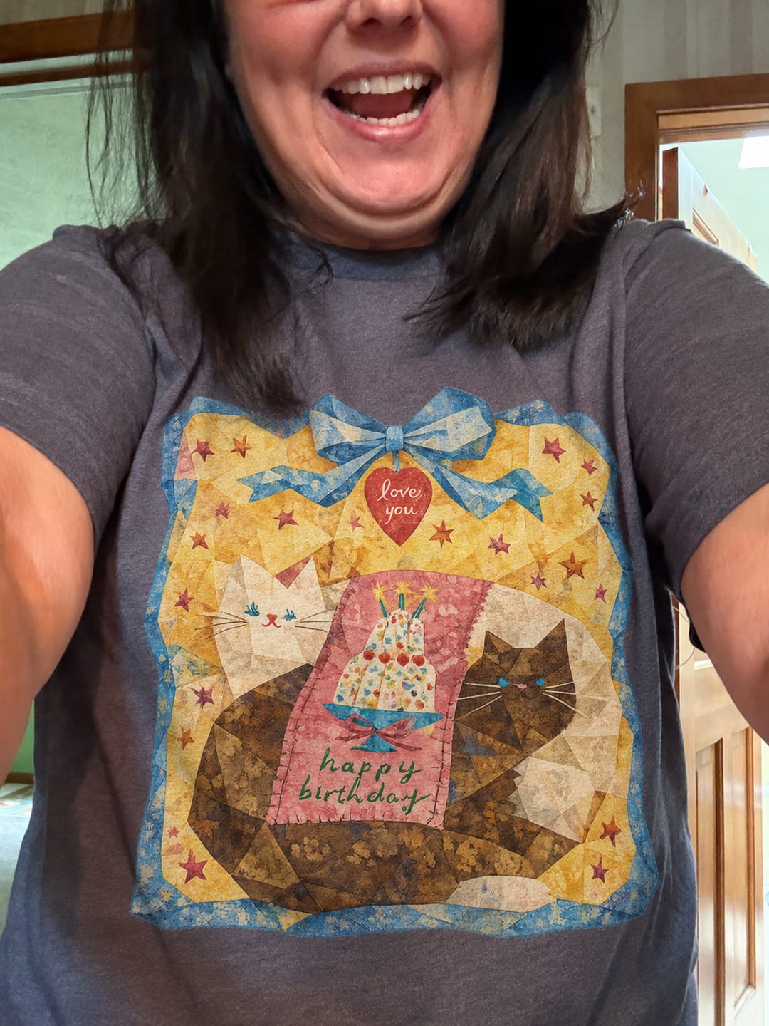 Customer photo review of Kittens Fabric Bolts Stack T-Shirt