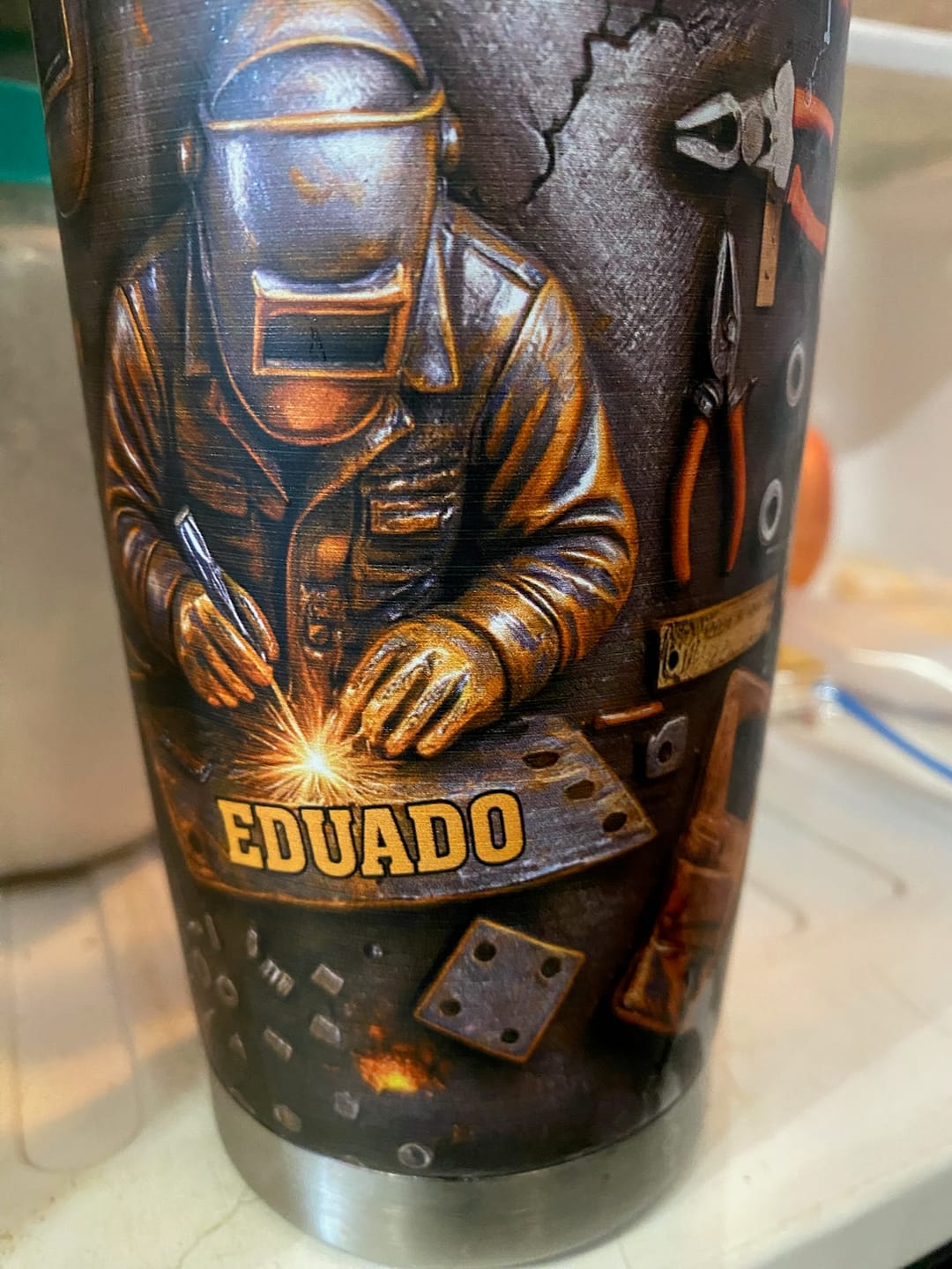 Customer photo review of Gift For Welders Showcasing Craftsmanship and Tools - Personalized Tumbler