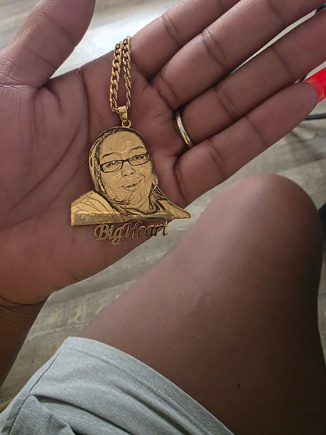 Customer photo review of Custom Photo Engraved Pendant Necklace