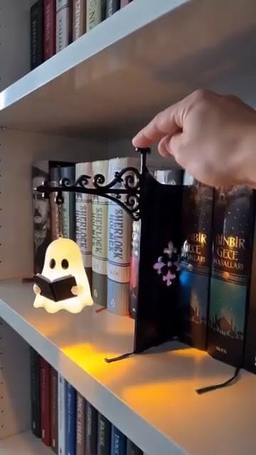 Customer photo review of The Library Lantern — Bookshelf Lamp
