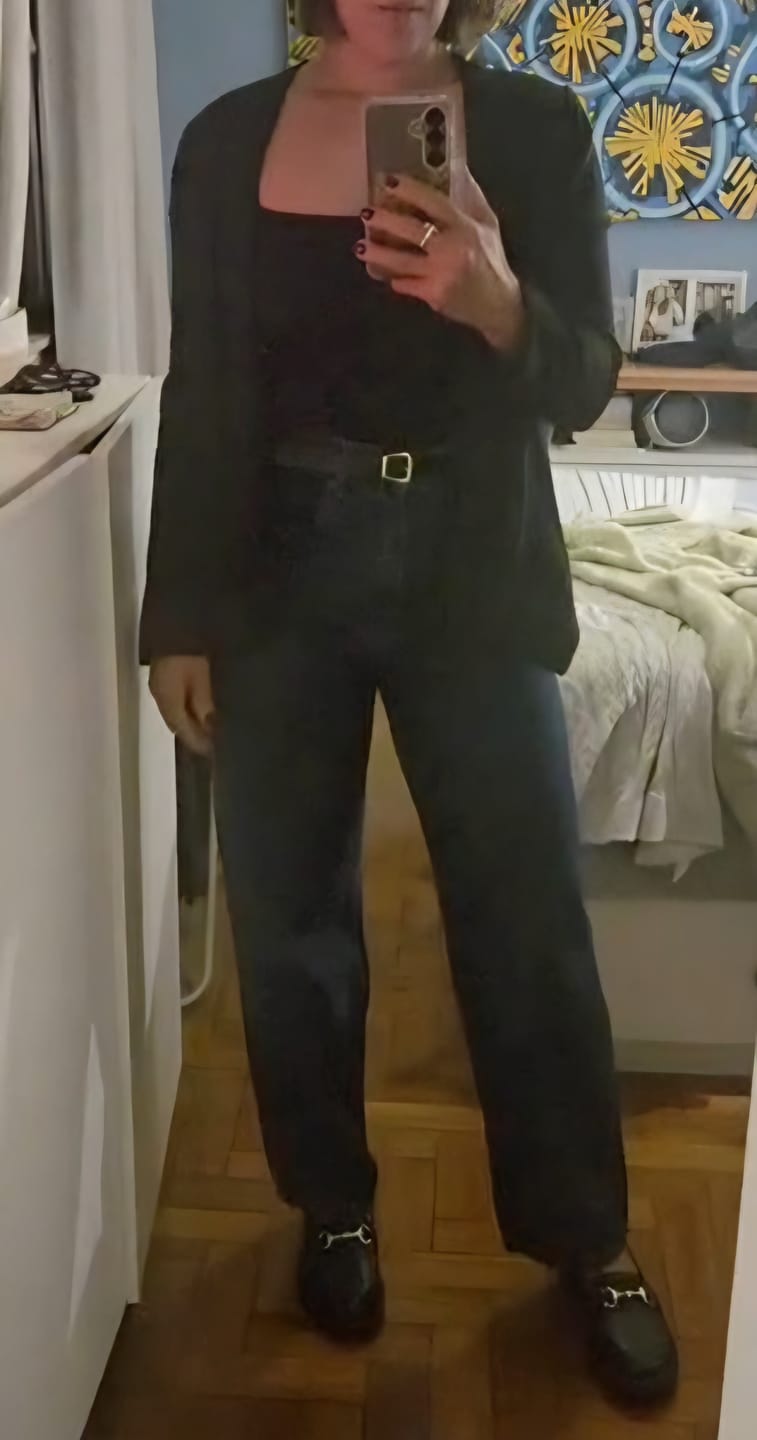 Customer photo review of Calça Jeans Reta Araçá Azul Escuro
