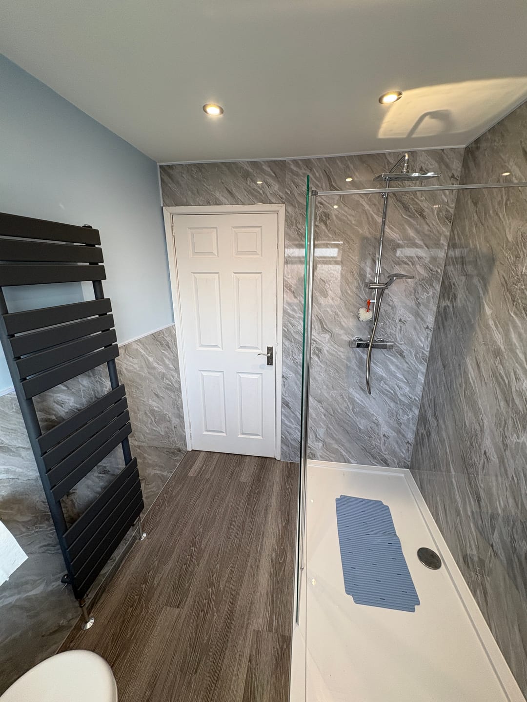 Customer photo review of Premium Grey Stone Marble Gloss Shower Wall Panel - 1M x 2.4M