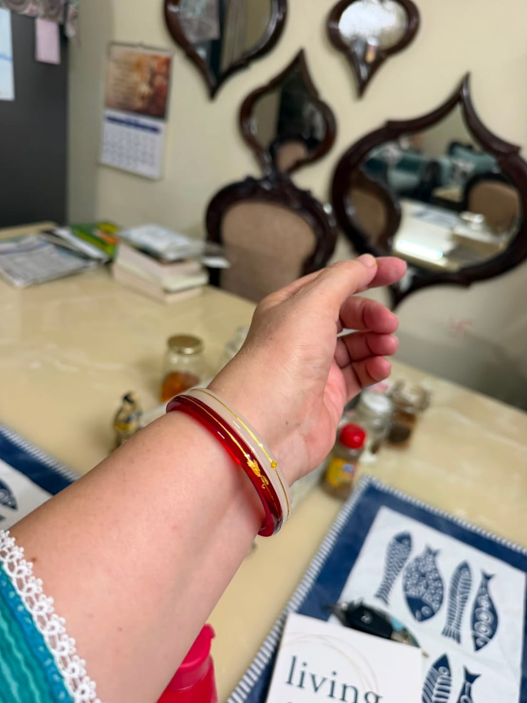 Customer photo review of “Mayur Light Red - A Divya Shringar Bangle” (2 pis) (Transparent Red)