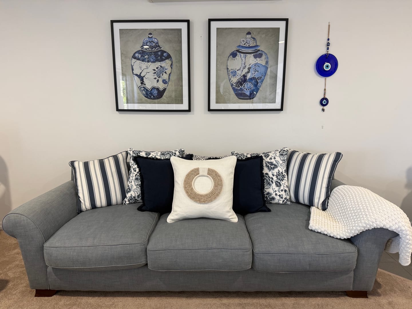 Customer photo review of Natural Shell Ring White Handmade Embellished Linen Cushion Cover