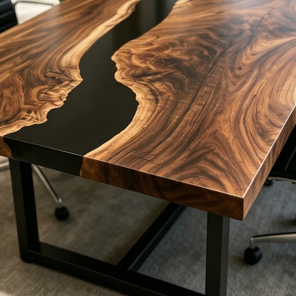 Customer photo review of Long Black Walnut Resin Meeting Table with Matte Black River & Perfect Conference Table | CT-36