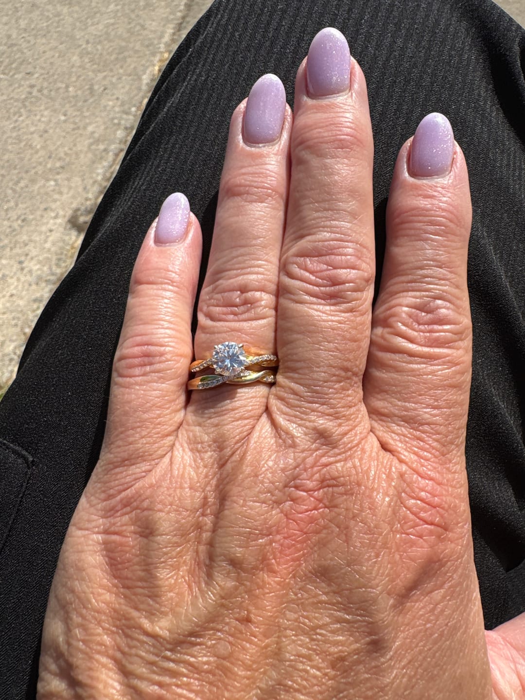 Customer photo review of Twisted Vine Moissanite Half Eternity Wedding Band Stackable Ring
