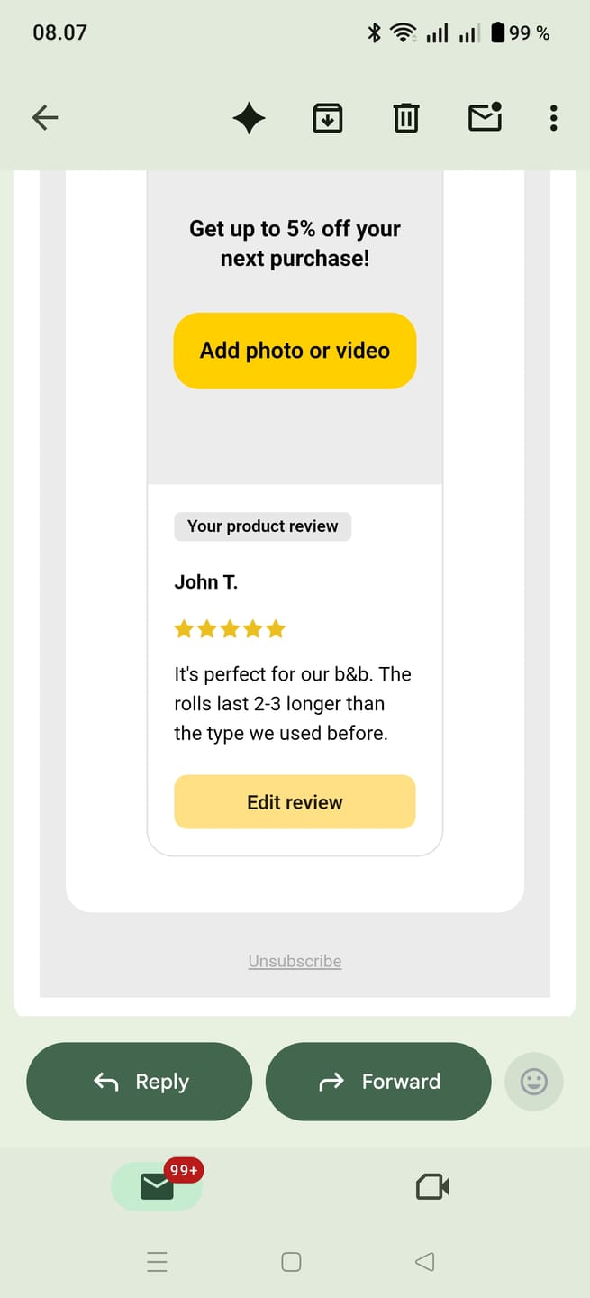 Customer photo review of 100% Bamboo Toilet Paper - 3-Ply - 40 meters - Unwrapped