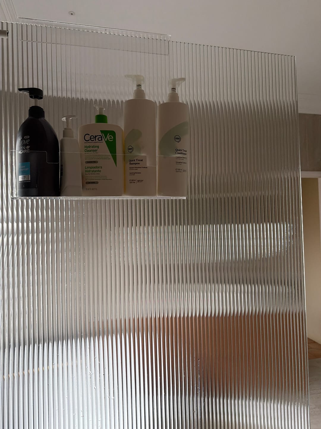 Customer photo review of Clear Acrylic Shower Shelf