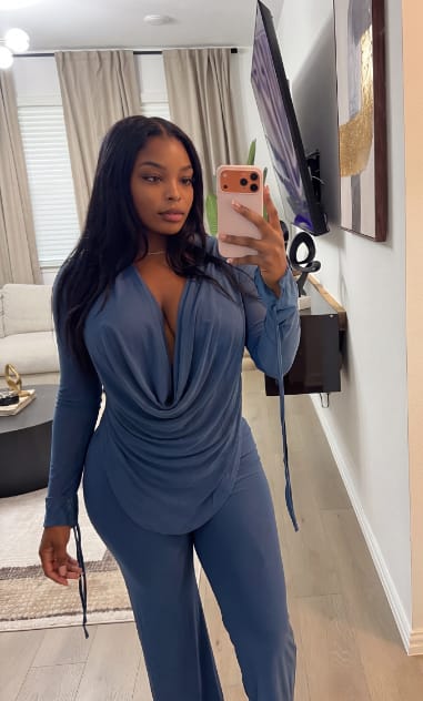 Customer photo review of Deep V Mesh Pant Set