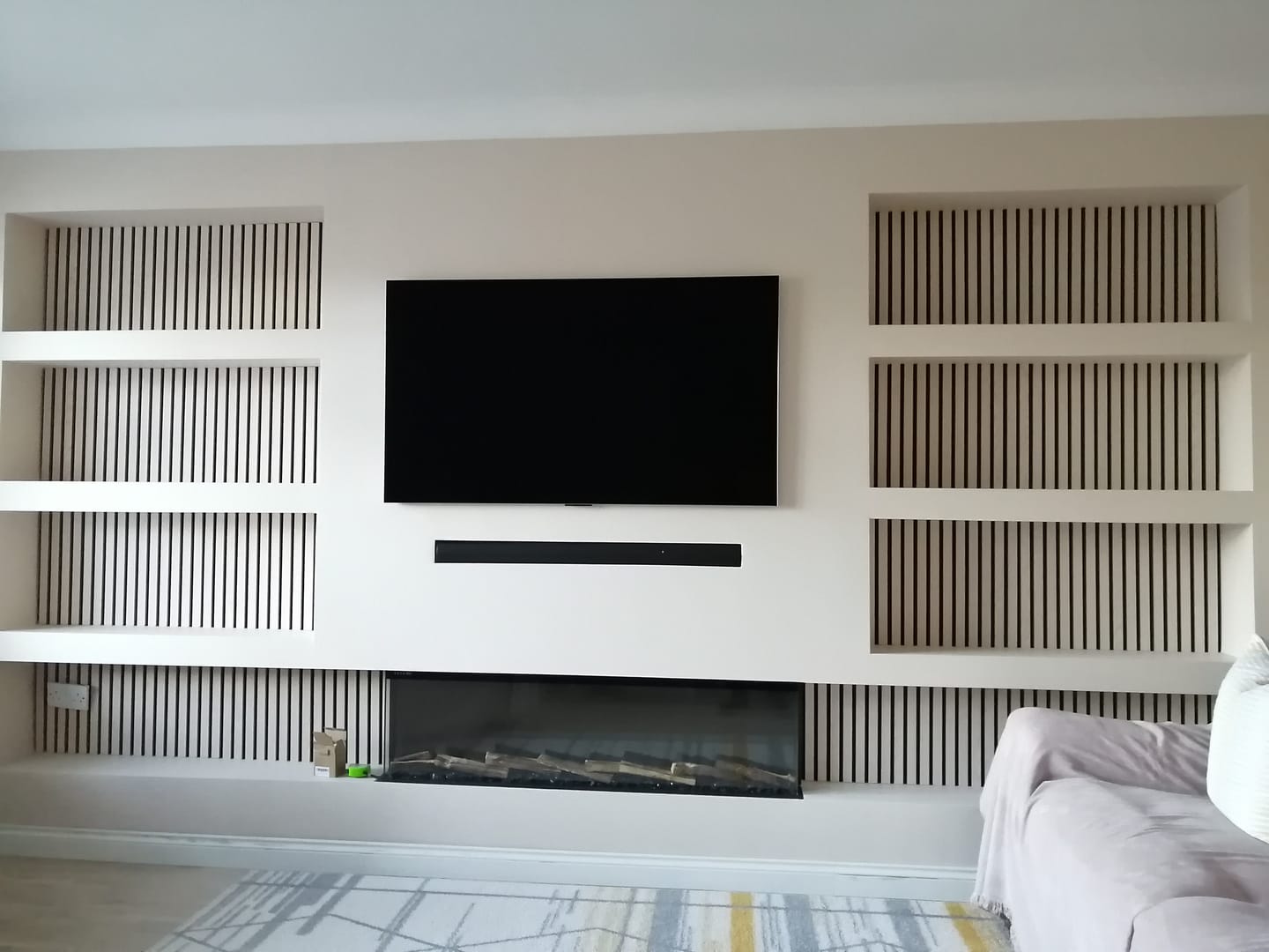 Customer photo review of SlatWall Acoustic Whitewashed Oak Slatted Wall Panel
