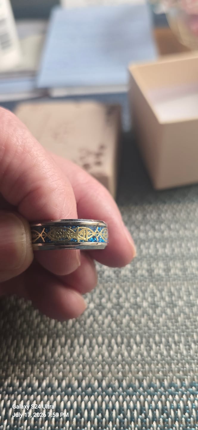 Customer photo review of FREE Today: Rustic Ichthys Jesus Fish Sparkle Ring - Faith and Devotion