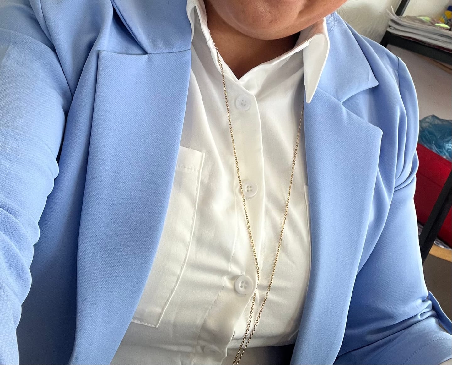 Customer photo review of Saco Alis Azul Claro