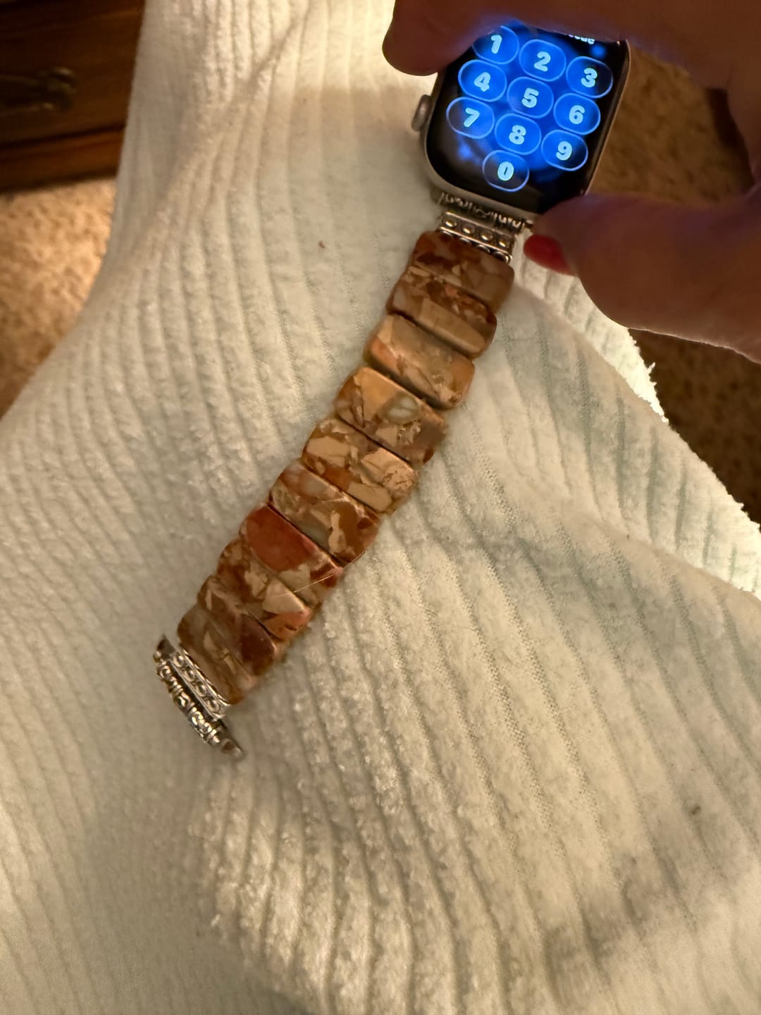 Customer photo review of Earth Tibetan Jasper Stretch Apple Watch Strap