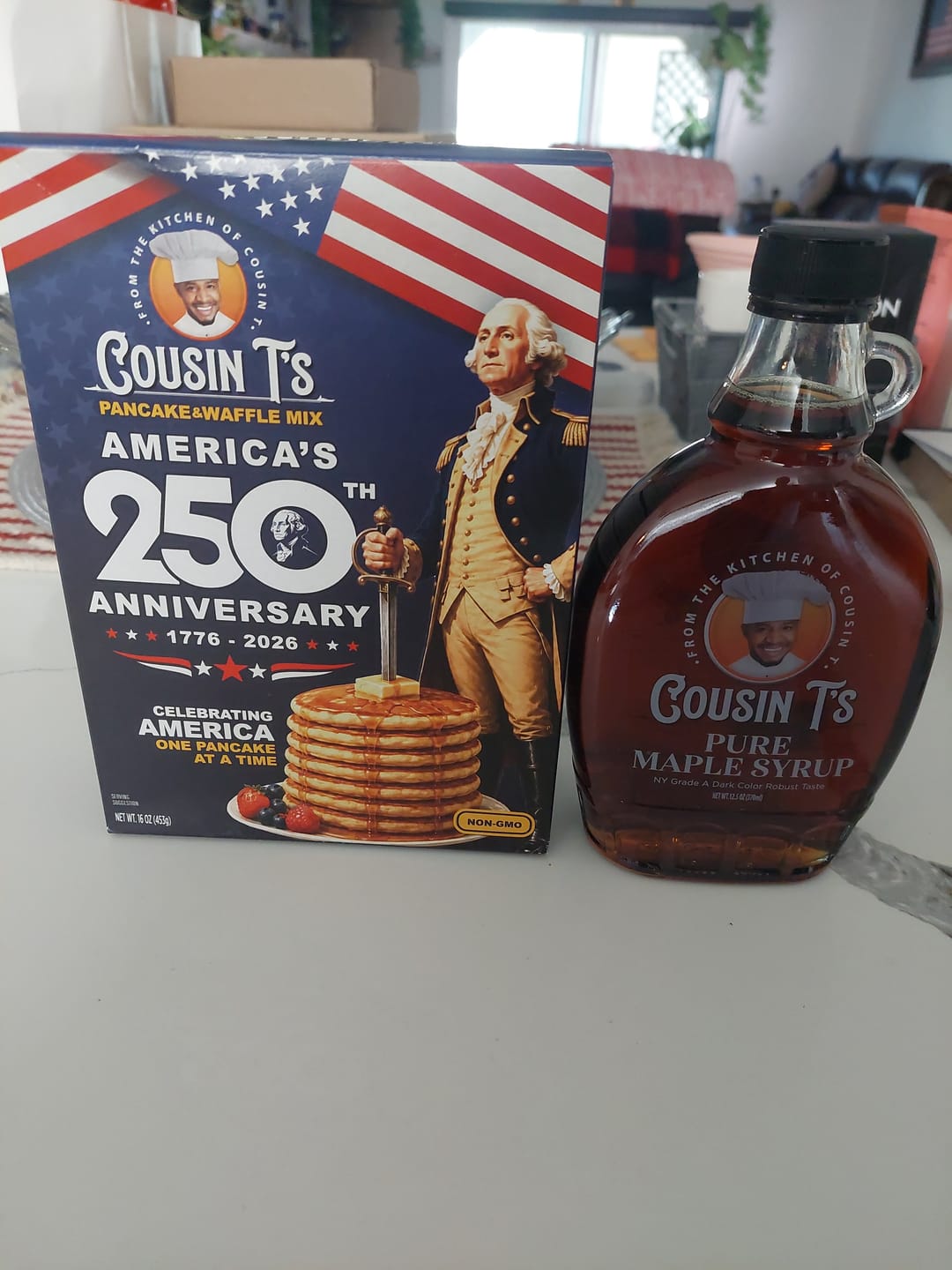 Customer photo review of Cousin T's 250th Anniversary Pancake & Syrup Bundle