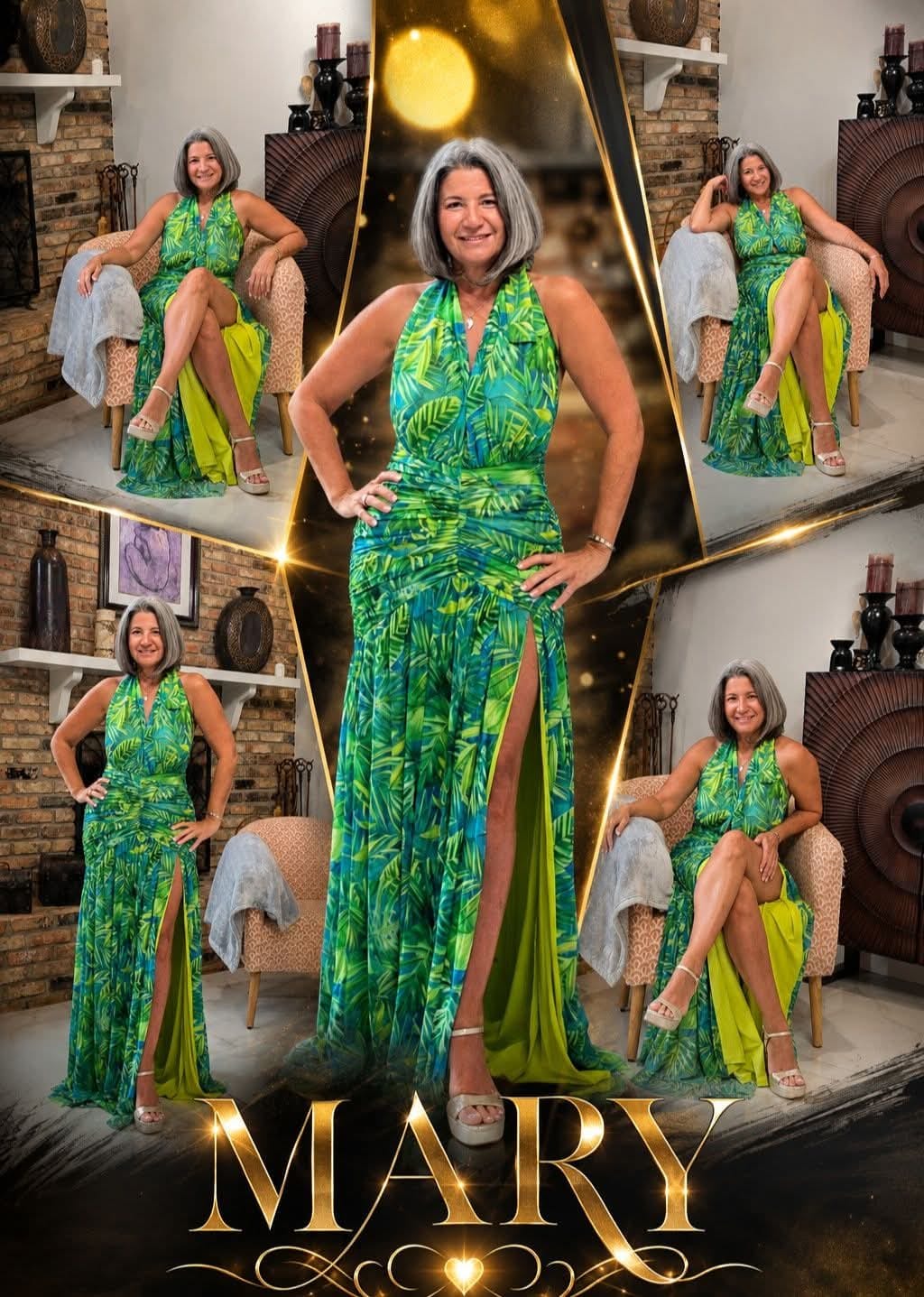 Customer photo review of Capri Halter Tropical Print Maxi Dress - Lime Green