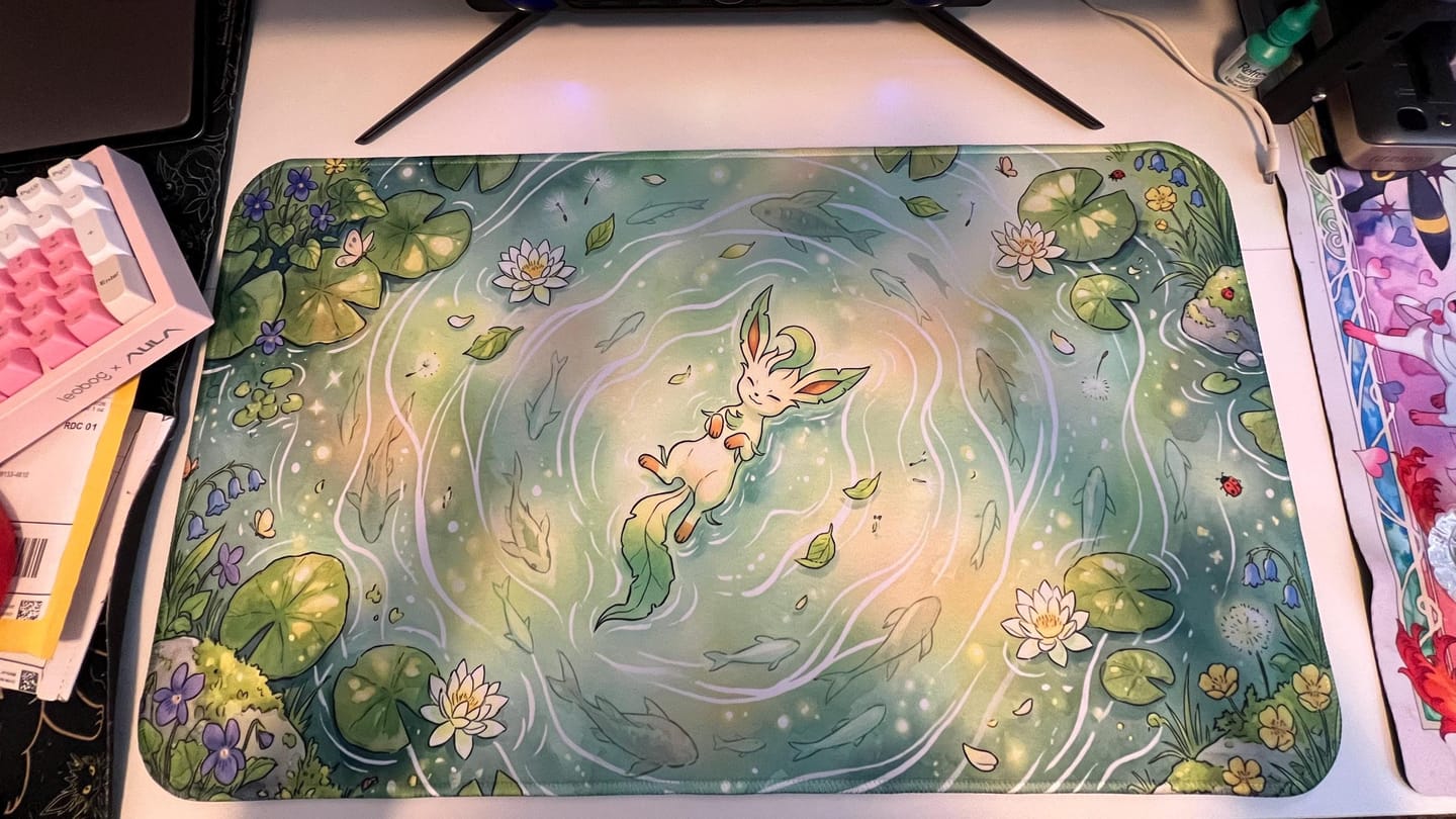 Customer photo review of Leafeon Pond Playmat - Pokemon TCG Mat