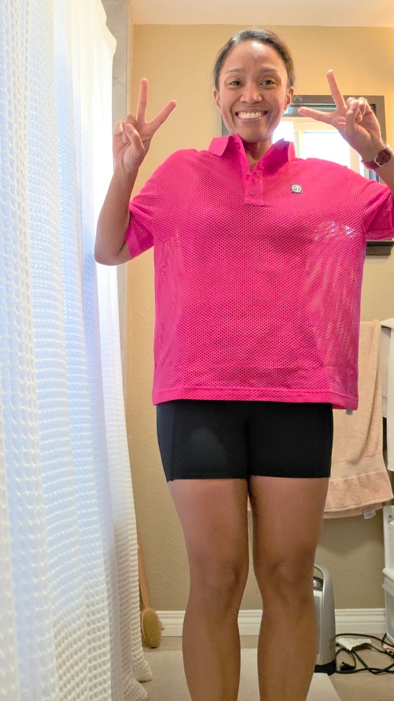 Customer photo review of Color Spree Oversized Mesh Polo