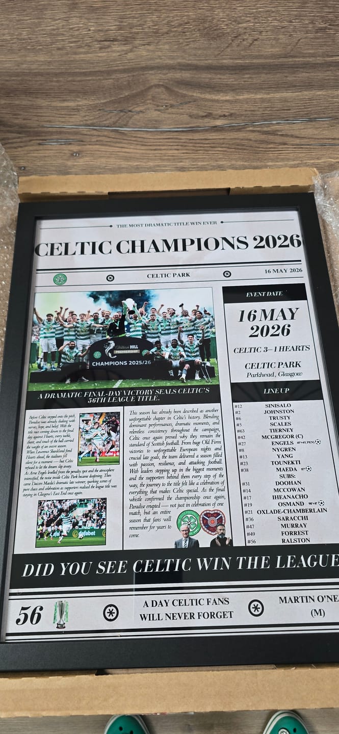 Customer photo review of Celtic Champions 2026 - Newspaper Style Poster