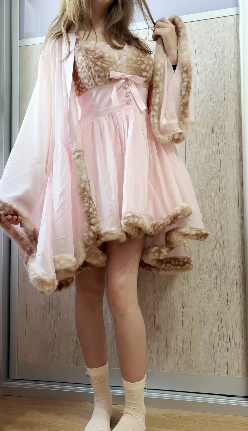 Customer photo review of Bambi Princess Fur Chiffon Babydoll Dress (Pink)