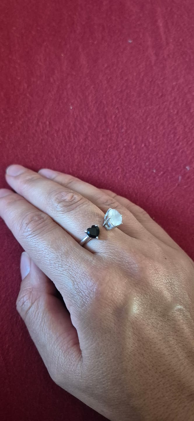 Customer photo review of Moonstone + Black onyx "I say No" silver ring