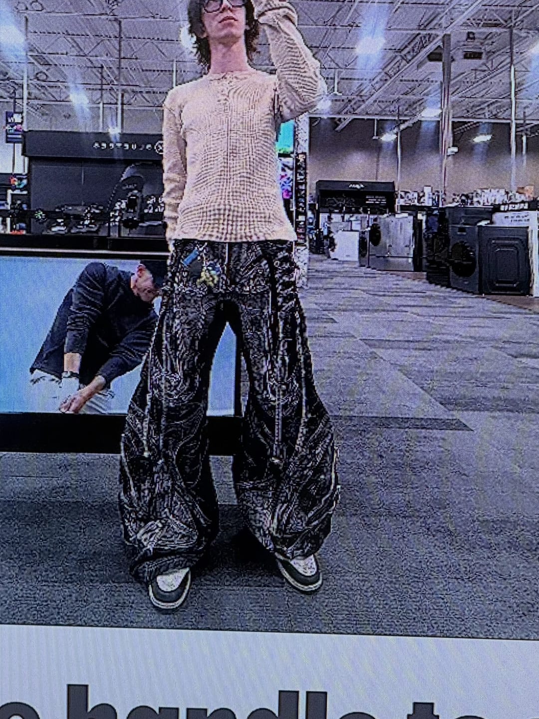 Customer photo review of Deconstructed Flared Patchwork Denim Jeans Black