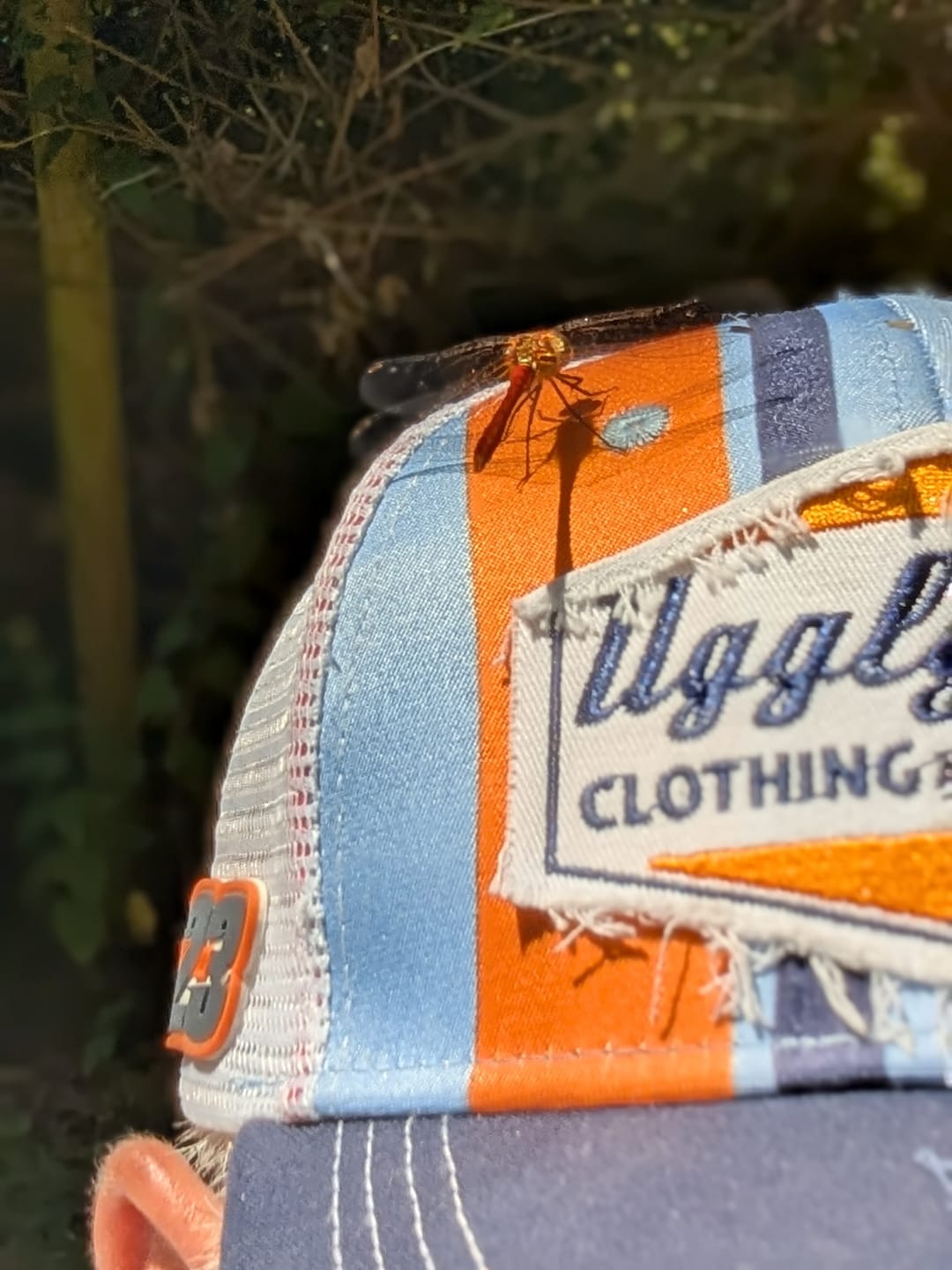 Customer photo review of Retro Blue & Orange Diamond Trucker Hat