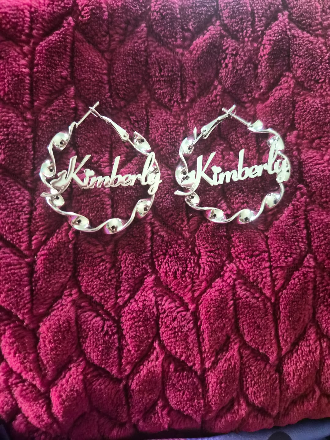 Customer photo review of Name Twirl Hoop Earrings
