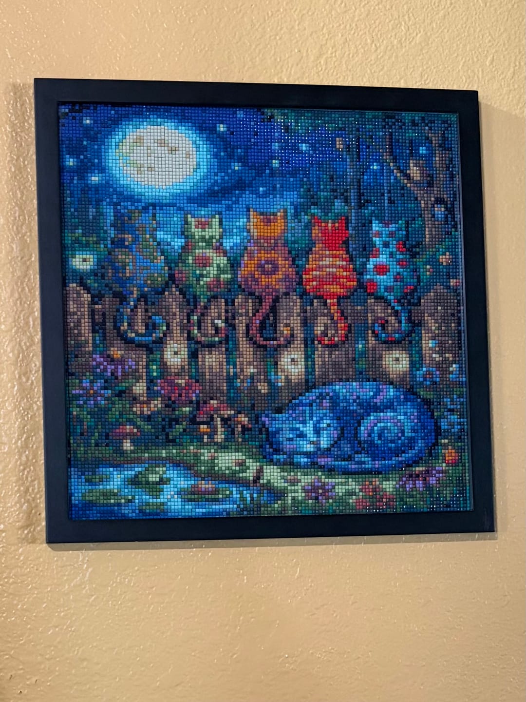 Customer photo review of Moonlit Garden Cats (Diamond Painting)