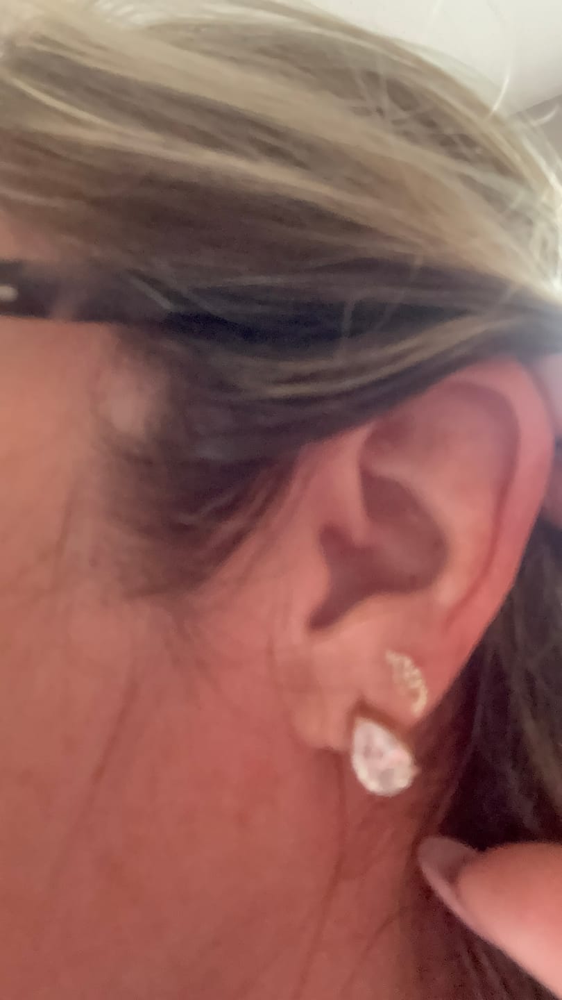 Customer photo review of Bold Pear Solitaire Earrings