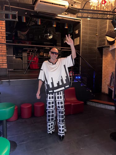 Customer photo review of Men's Avant-Garde Graphic Grid Pattern High-Waisted Wide-Leg Pant SKUL61663